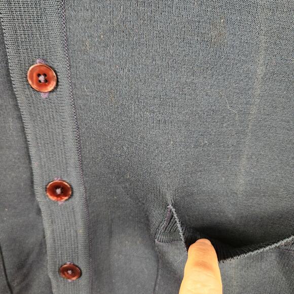 St. Croix VTG Mens Sweater M Navy Blue 100% Wool Cardigan Academia Grandpa EUC - Picture 4 of 11